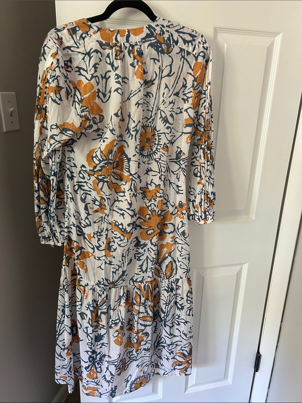 Apiece Apart White Midi Dress with Mustard & Navy Floral Print - Picture 5 of 5